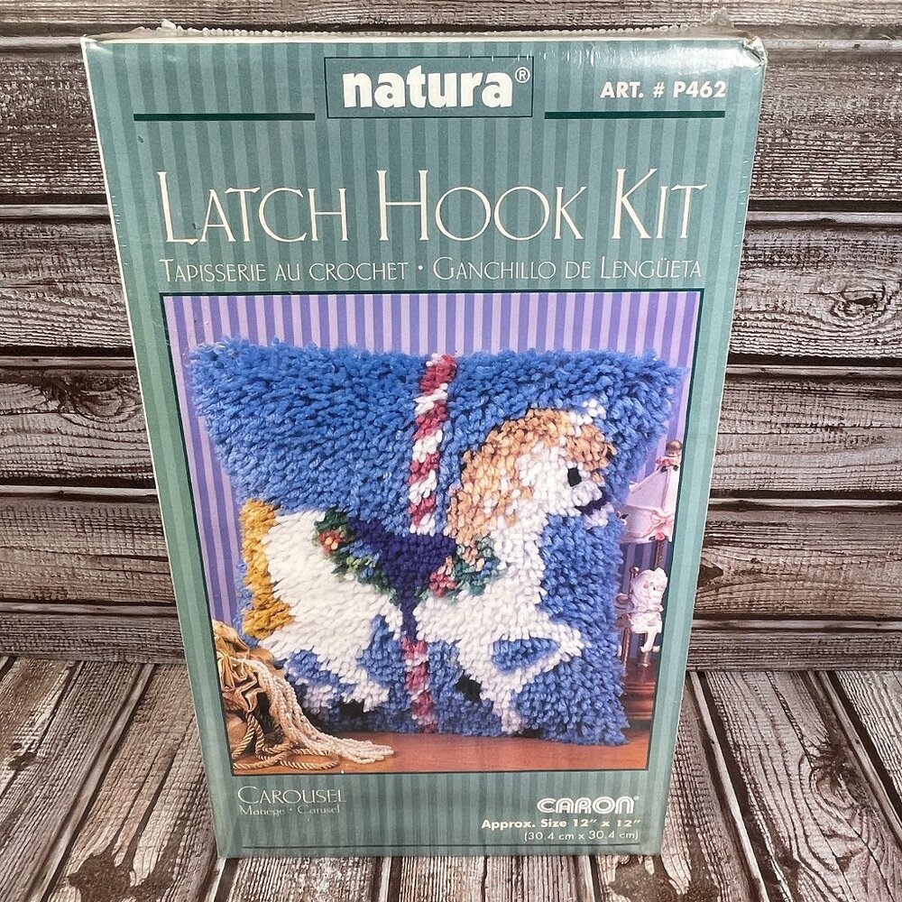 Caron Latch Hook Kit Natura Craft Carousel Horse P462 Pillow Top Wall Art 12x12